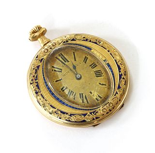 A Continental gold enamel Moulinet top wind open-faced pocket watch,