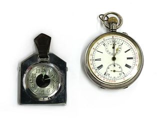 A sterling silver chronograph open-faced pocket watch,