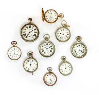 A quantity of metal pocket watches,
