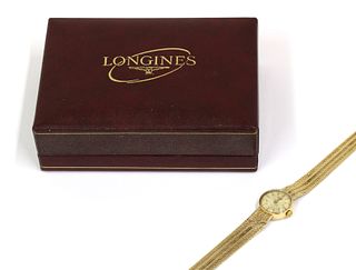 A ladies' 9ct gold Longines mechanical bracelet watch,