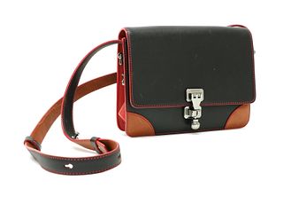 A Giorgio Armani black, red and tan leather shoulder bag,
