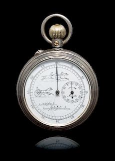 A Silver Double Sided Open Face Chronograph Pocket Watch,