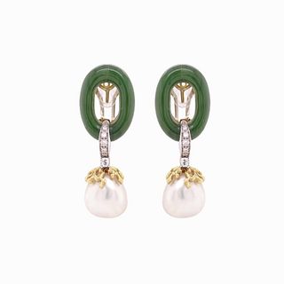 Jade Pearl And Diamond Earrings