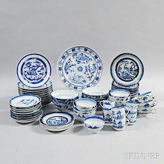 Approximately Sixty-three Pieces of Blue and White Canton Porcelain