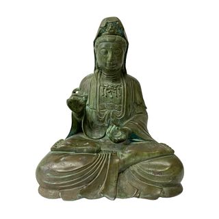 Antique Chinese Laotian Bronze Seated Quan Yin