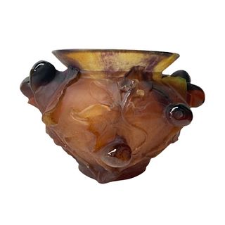 Daum Pate De Verre Amber Glass "Figs" Vase