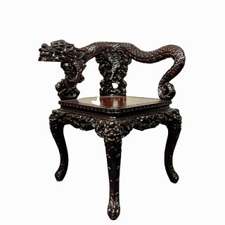 Chinese Carved Dragon Corner Chair