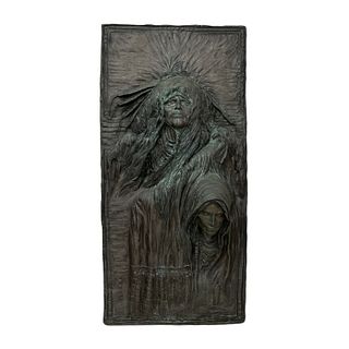 Large Signed Native American Bronze Wall Plaque