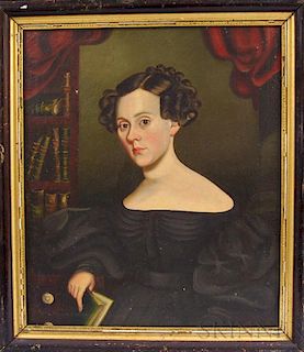 American School, 19th Century       Portrait of a Seated Woman with a Book.