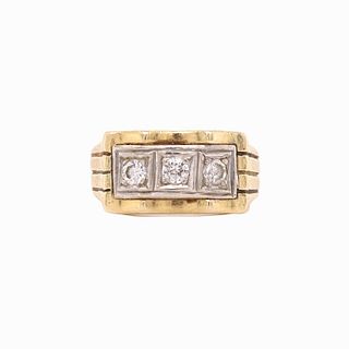 Gent's 14K Yellow Gold Three Pave Diamond Ring