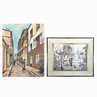 Lot 2 French Scene Oil Painting & Giclee On Canvas