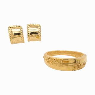 Designer Givency Gold Tone Earrings & Hinged Bangl