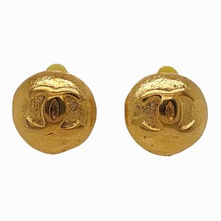 Pair of Chanel Gold Tone Monogram Disc Earrings