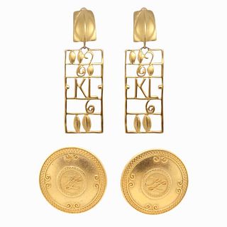 2 Sets of Kenneth Lane Signed Gold Tone Earrings