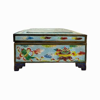 Vintage Chinese White Jade Peking Enamel Cov'd Box