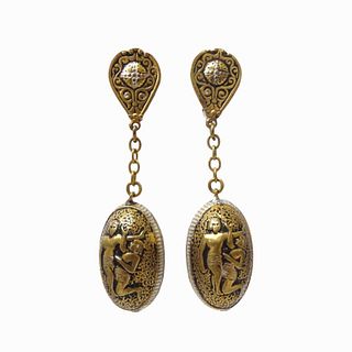 Pr Vintage Egyptian Revival Egg Form Drop Earrings