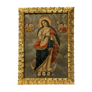 Antique Religious Assumption Of Mary Oil Painting