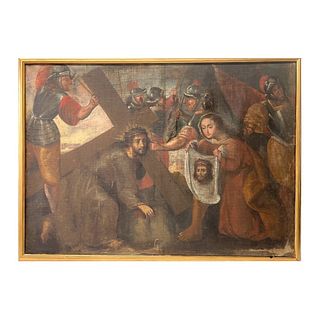 18th/19th Century Oil/Canvas Of Crucifixion Scene