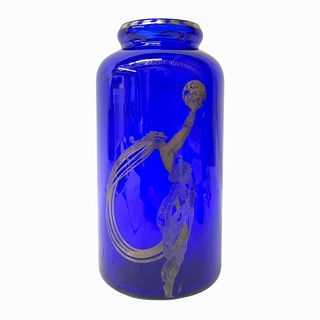 Erte "Fireflies" Cobalt Art Glass Painted Vase