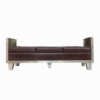 Mid Century Modern Chrome Tufted Leather Bench