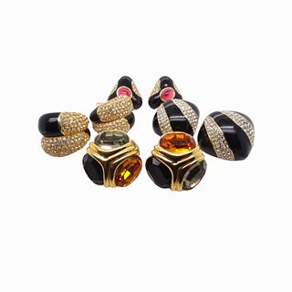 4 Pairs Ciner Gold Tone Black Enameled Earrings