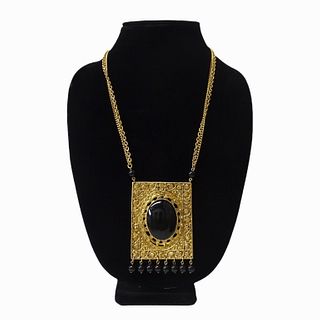 Vintage 70's Oversized Onyx Etruscan Necklace