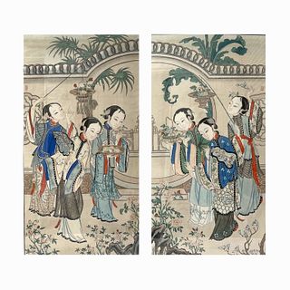 Pr Of Chinese Watercolors On Rice Of Maidens