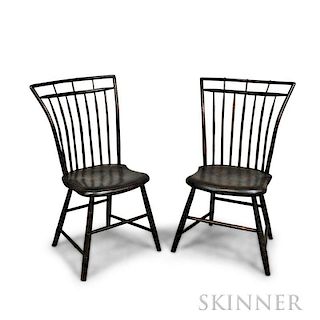 Pair of Black-painted Bamboo-turned Windsor Side Chairs