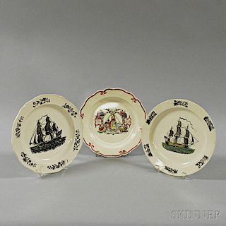 Three Transfer-decorated Creamware Plates