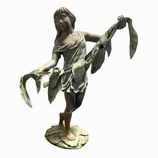 Large Standing Girl Bronze Fountain Sculpture