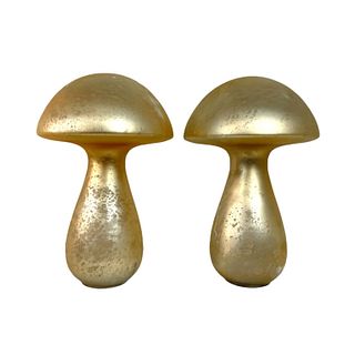 Pr Murano Glass Gold Tone Mushroom Sculptures