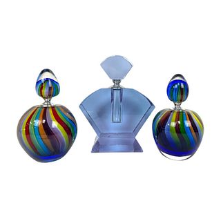 3 Pieces Heavy Art Glass Perfume Scent Bottles