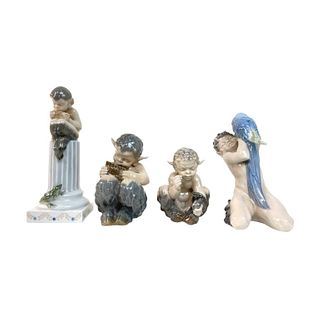 4 Bing & Grondahl Danish Porcelain Faun Sculptures