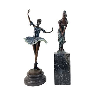 2 Bronze Masters Scultpures of Ladies on Marble