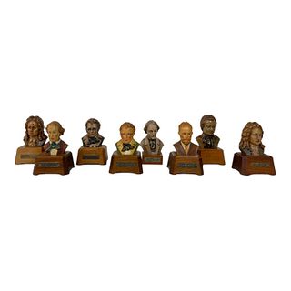 8 Italian Wooden Composer Bust Sculptures