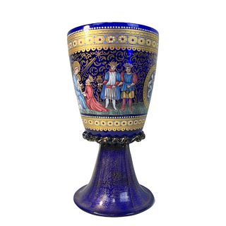 Venetian Cobalt Glass Religious Painted Chalice
