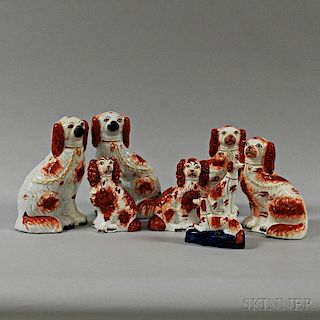 Seven Staffordshire Ceramic Spaniels