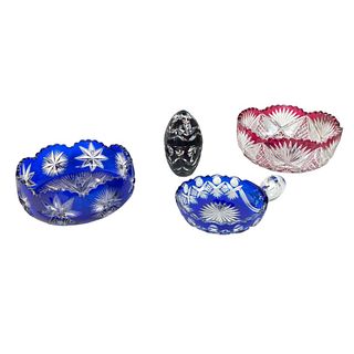4 Vintage Bohemian Cobalt & Ruby Glass Bowls+