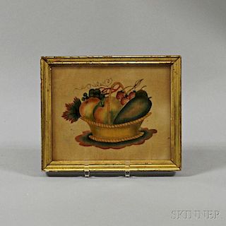 Framed Watercolor Theorem on Velvet with a Basket of Fruit