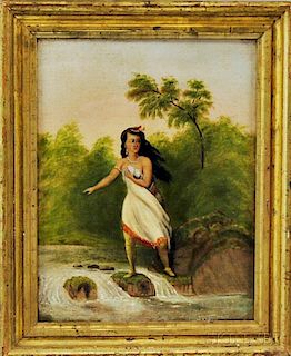American School, 19th Century       Native Woman by the Water.