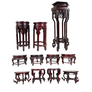 Lot of 11 Chinese Carved Wooden Display Stands