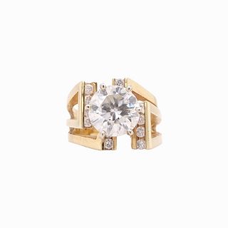 Stunning 3CT Round Diamond 14K YG Modernist Ring