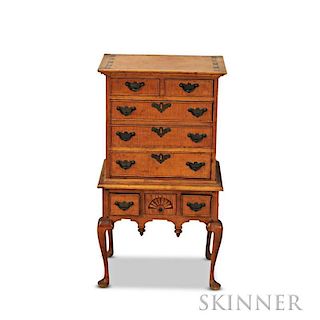 Miniature Queen Anne-style Carved Tiger Maple High Chest