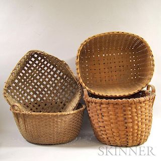 Four Large Woven Splint Gathering Baskets.