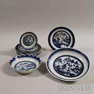 Twelve Pieces of Blue and White Chinese Export Porcelain