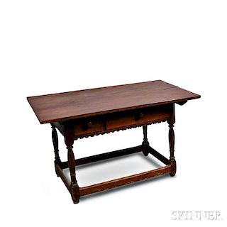Walnut Stretcher-base Two-drawer Table