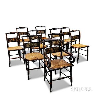 Assembled Set of Ten Paint-decorated Hitchcock Chairs