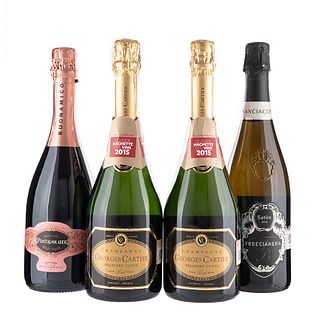 Lote de Champagne y Vino Espumoso de Italia y Francia. Franciacorta. Particolare. en presentaciones de 750 ml. Total de piezas: 4.