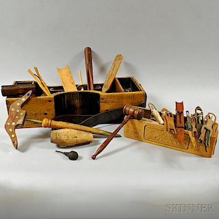 Group of Mostly Wooden Sewing Implements