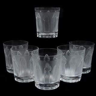 Juego de vasos Old Fashioned. Francia, SXX. Elaborados en cristal de Lalique. Firmados. Piezas: 6